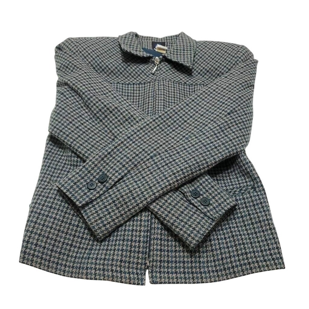 Panther Womens 8 Jacket Blue Gray Houndstooth Full Zip Up Collar Lined Petites